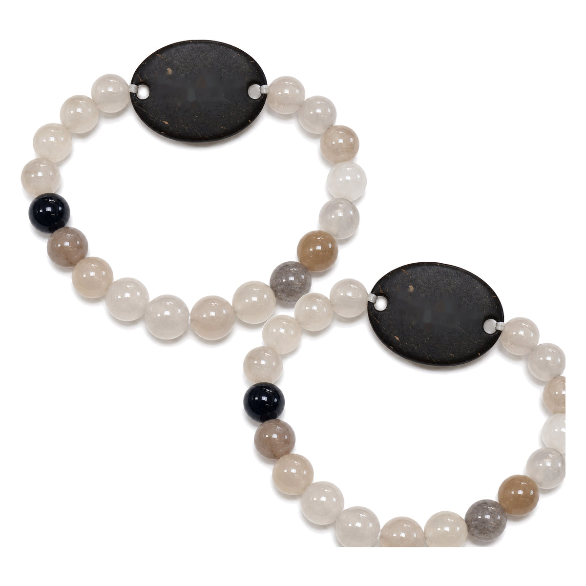 Two matching jade stone bead friendship bracelets with coconut shell NFC tags